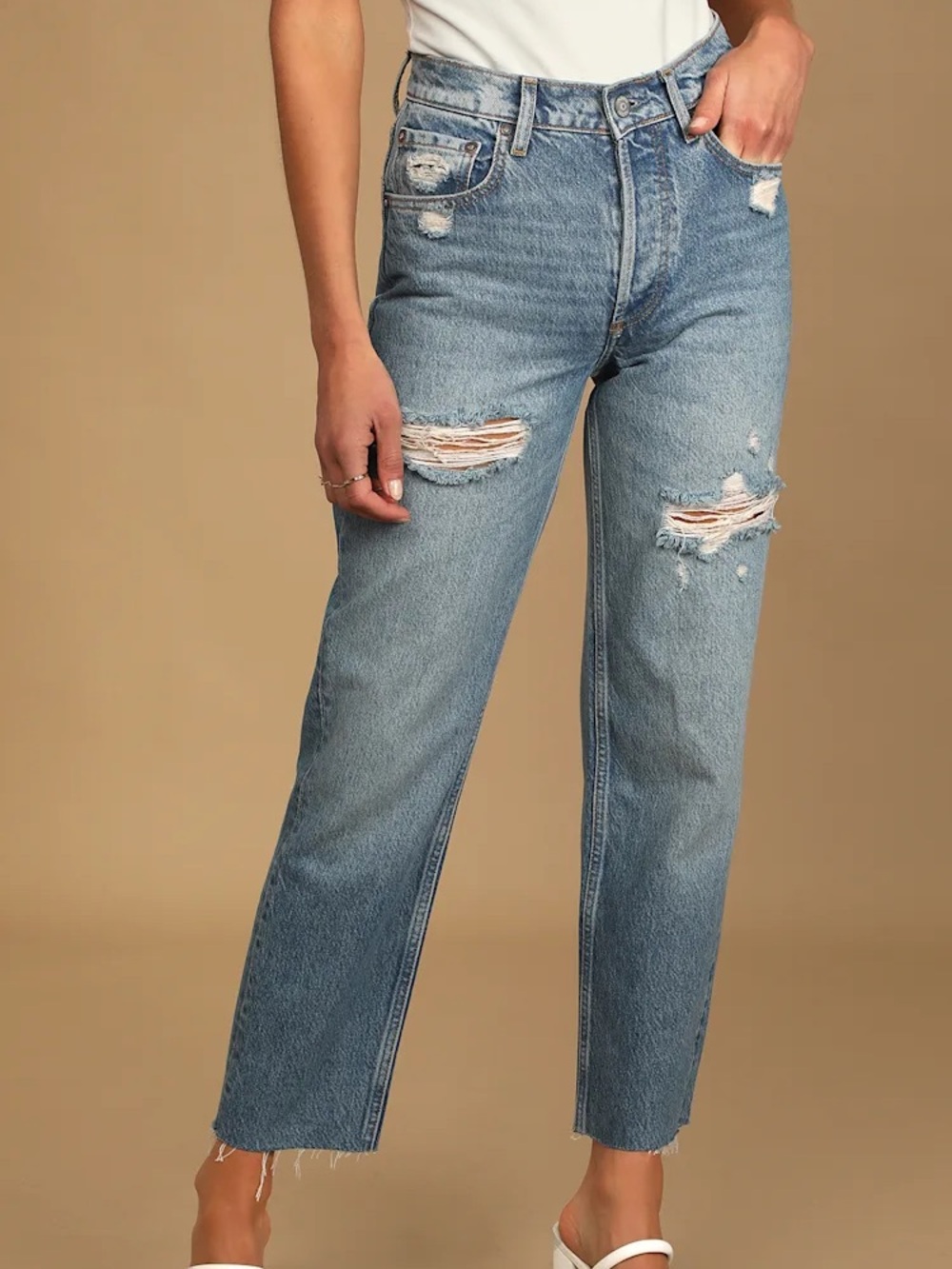 Boyish | Tommy High Rise Straight Leg Jeans Distressed Medium Wash Size 24